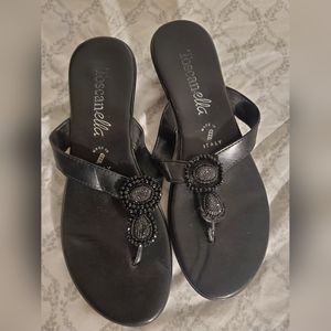 TOSCANELLA~ Black Jeweled Sandal Wedge Heel Shoe ~Made in Italy ~Womens Size 7